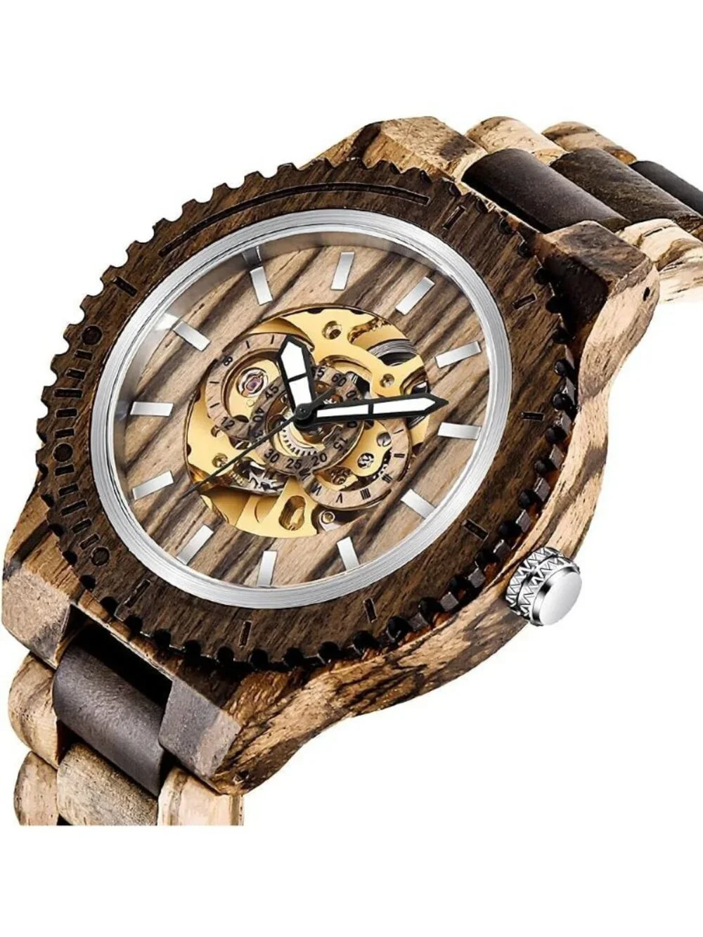 Men's Dark Brown Analog No Battery Fashion Mechanical Movement Wooden Watch